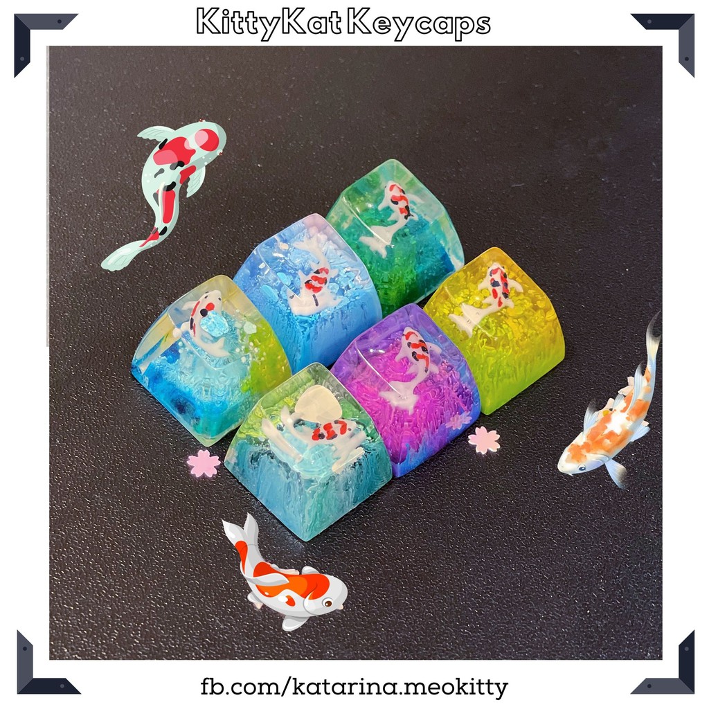 Keycap cá Koi 1u profile SA🎏 Keycaps artisan handmade Koi fish trang trí bàn phím cơ gaming