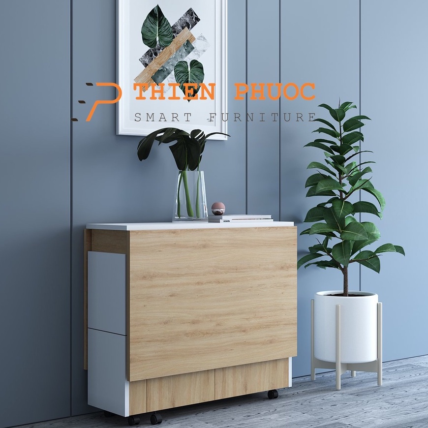 Bộ Bàn Ăn 4 Ghế Gấp Gọn Có Bánh Xe Thông Minh - Nội Thất Thông Minh Thiên Phước