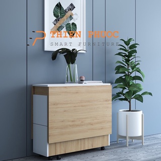 Bộ bàn ăn 4 ghế gấp gọn có bánh xe thông minh - nội thất thông minh thiên phước