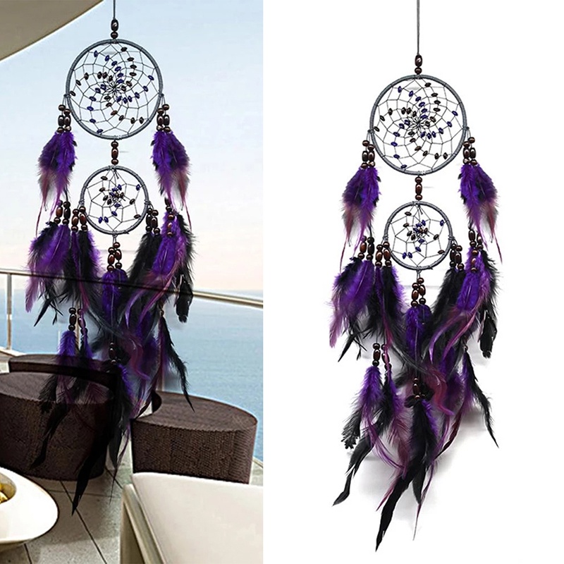 Dreamcatcher Đính Lông Vũ Màu Tím Treo Tường Trang Trí
