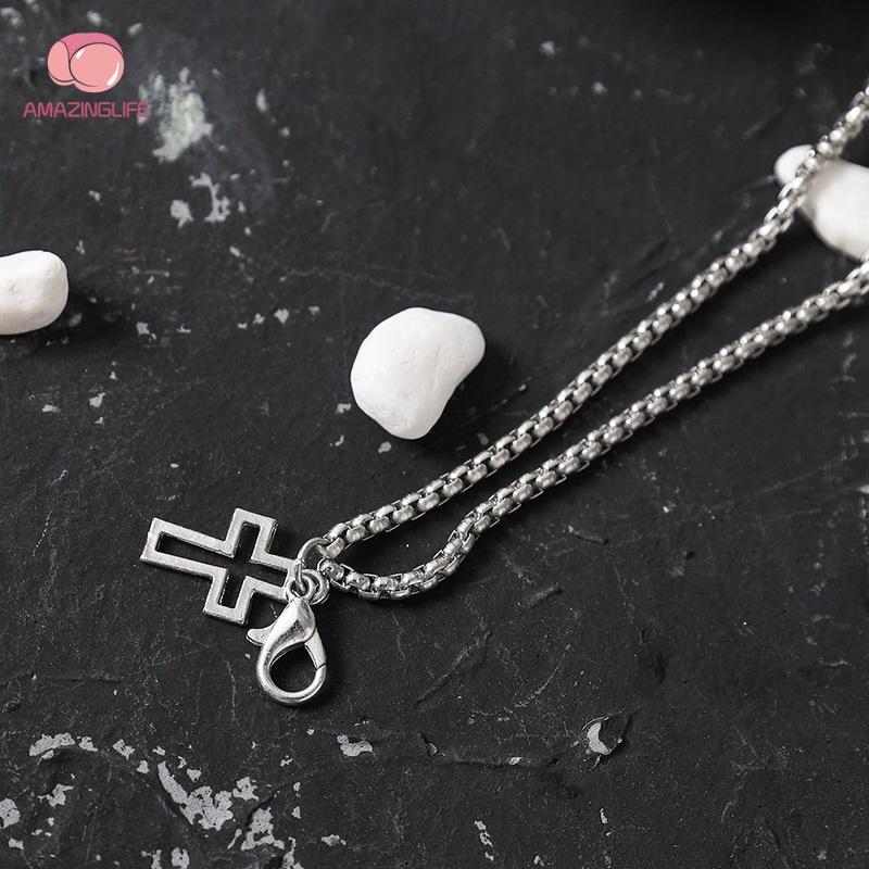 Vòng Tay / Vòng Tay Dây Xích Đôi Mặt Thánh Giá Bằng Hợp Kim Màu Bạc Phong Cách Hip Hop Punk Thời Trang Cho Nam