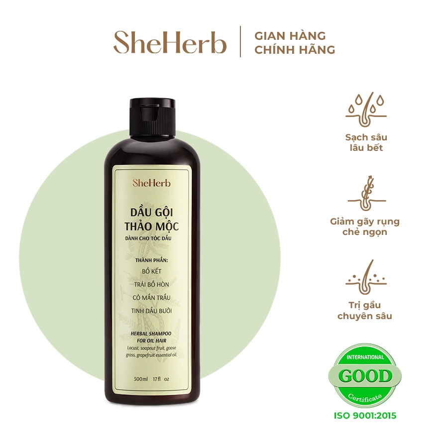 Dầu Gội Tóc Dầu Ngăn Ngừa Rụng Tóc Thảo Mộc SheHerb - Sạch Sâu, Giảm Chẻ Ngọn 500ml
