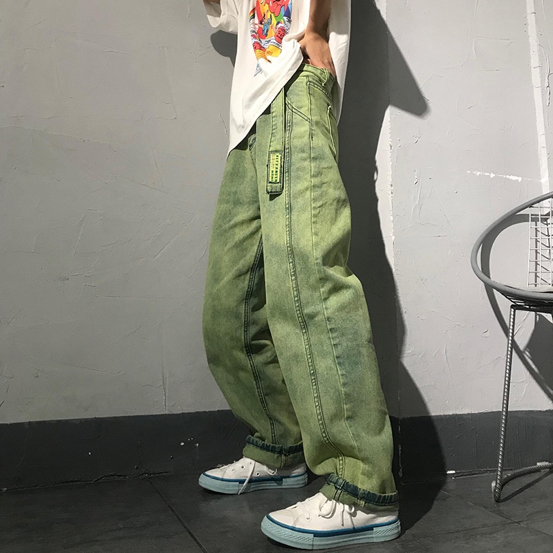 Quần Jean IELGY Ống Rộng Màu Xanh Lá Phong Cách Hip Hop Thời Trang Mới Cho Nữ