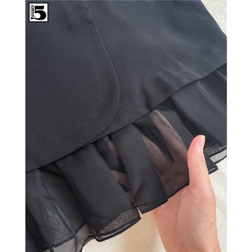 Chân váy công sỡ đắp tà 2 hàng khuy gấu váy phối voan Twentyfive T337