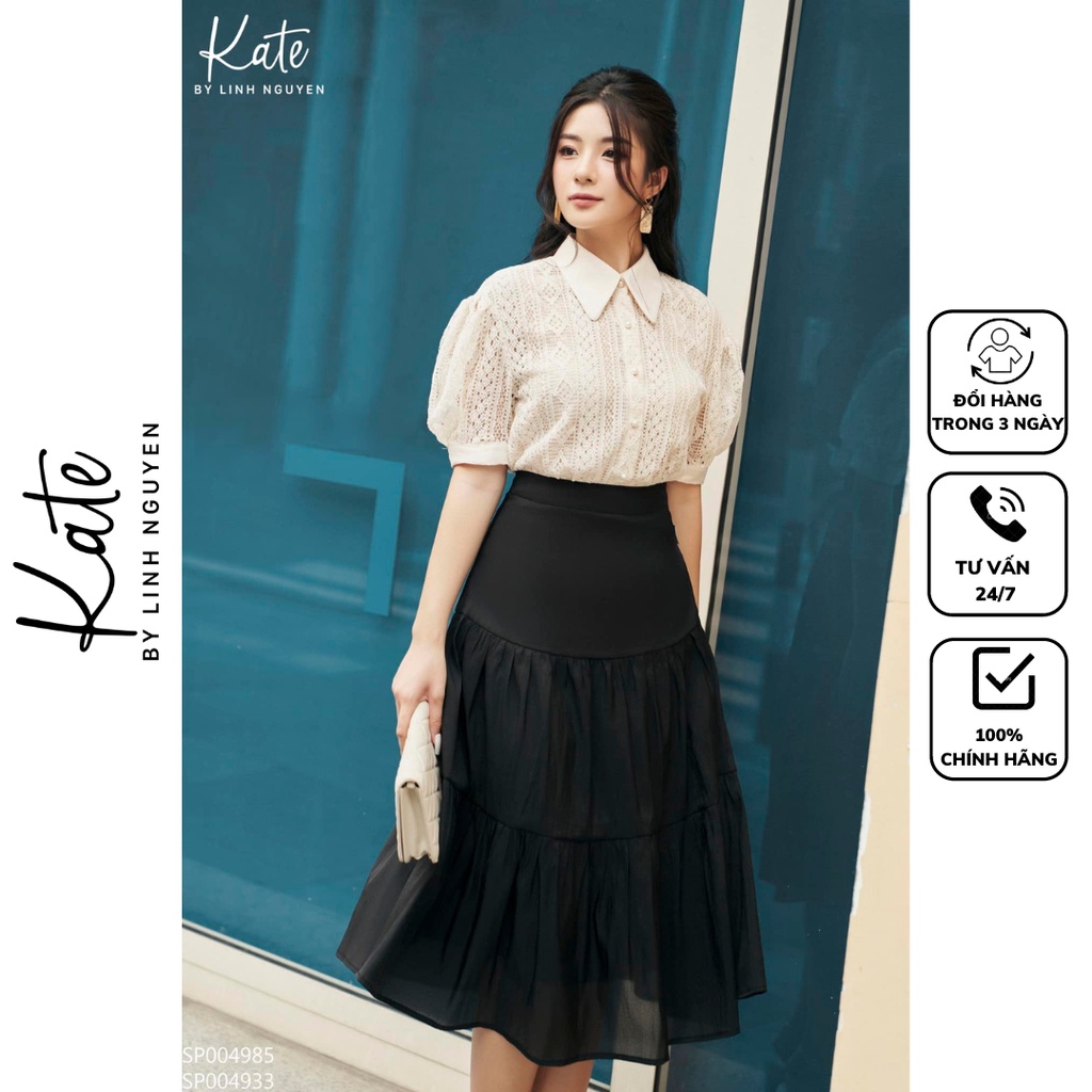 Áo sơ mi ren cổ sen 4985 chân váy 3 tầng 4933 thời trang KATE By Linh Nguyen