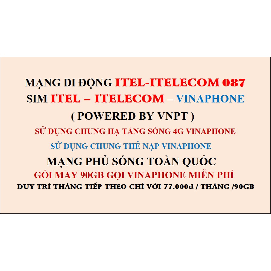 Sim iTel - itelecom data 3GB/1 ngày giá rẻ