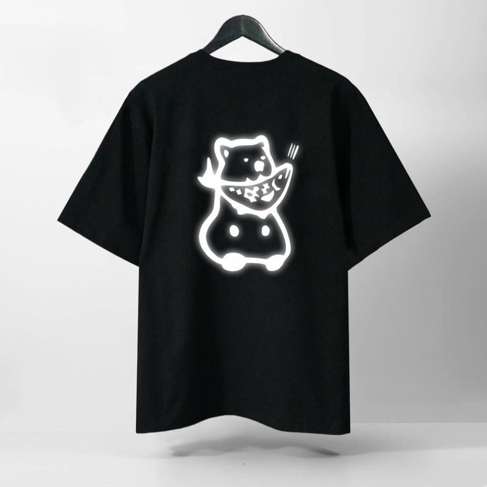 Áo Thun Tay Lỡ Gấu Cá Phản Quang, Form rộng oversize, áo phông unisex, chất liệu Cotton - KKIM Shop