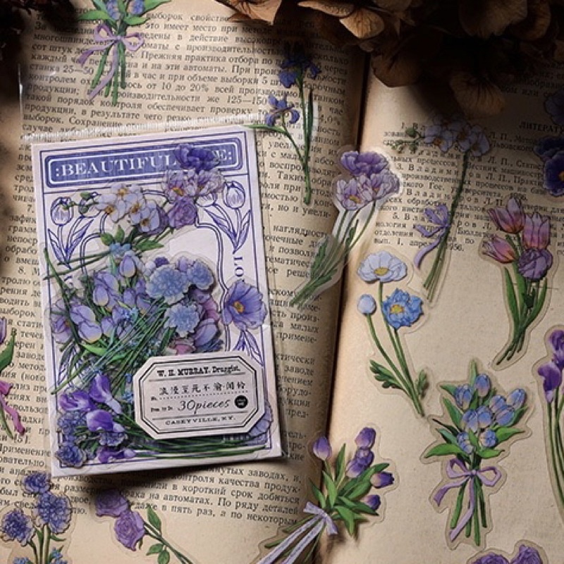 Set nhãn dán sticker hoạ tiết hoa lá cỏ cây cổ điển vintage trang trí sổ bullet journal