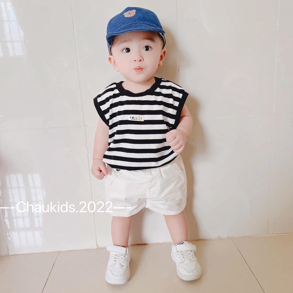 Bộ cộc tay áo cotton tay hến kẻ phối quần thô cho bé Namkidshop (V788)