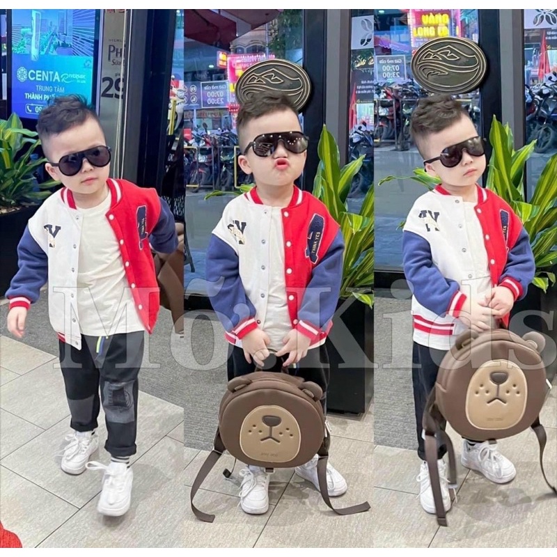 ÁO BOMBER ĐỎ TRẮNG CHỮ A CHO BÉ