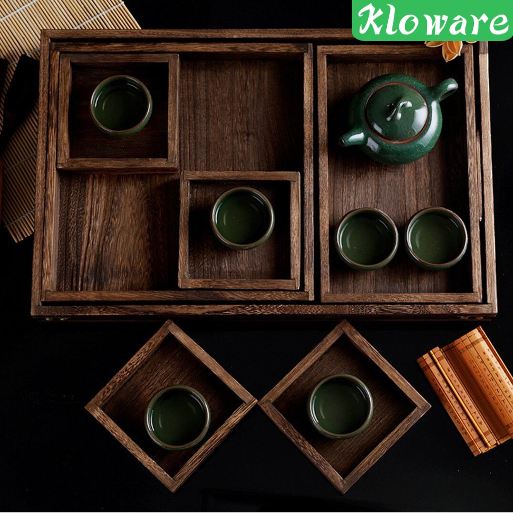 Set 7 Khay Gỗ Đựng Trà / Món Tráng Miệng Phong Cách Nhật Bản