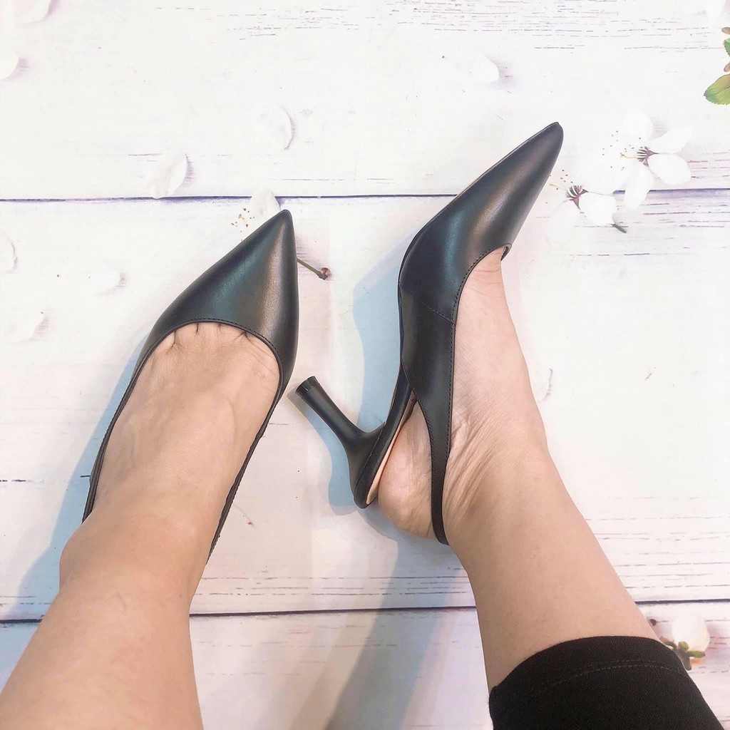 Giầy Hở Gót Mũi Nhọn Da Thật VNXK