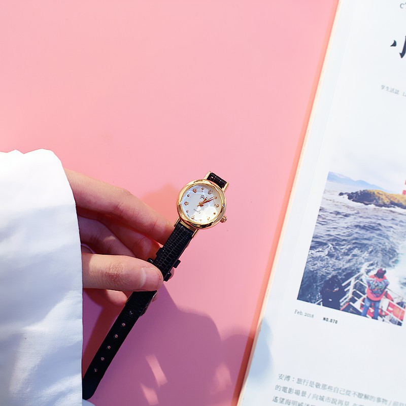 Đồng hồ nữ Yuhao2 dây da cao cấp mặt tròn đa giác Bán lẻ giá sỉ