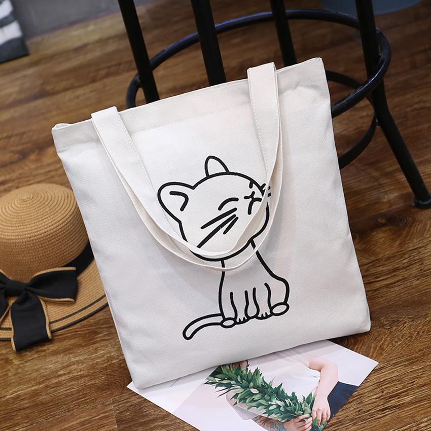 Túi tote vải bố đựng đồ canvas phong cách Hàn Quốc mèo con dễ thương