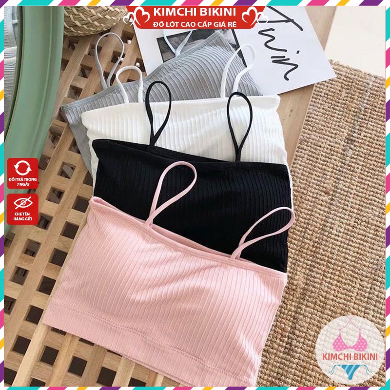 áo bra 2 dây thun gân tập gym yoga thể thao sexy KIMCHIBIKINI lót nữ cotton đệm mỏng không gọng big size AL028