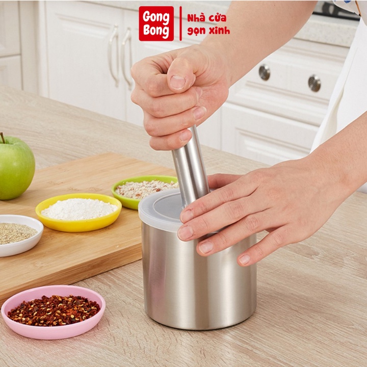 Cối chày Inox 304 cao cấp giã cua thịt các loại hạt gia vị đồ dùng tiện ích nhà bếp hàng loại 1