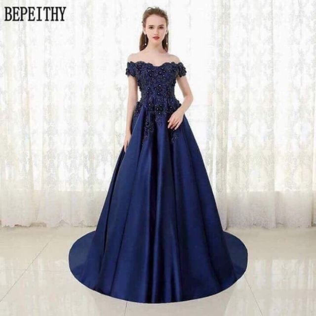 ĐẦM DẠ HỘI PHI LỤA XÒ PHỒNG BẸT VAI KÉT HOA NỔI