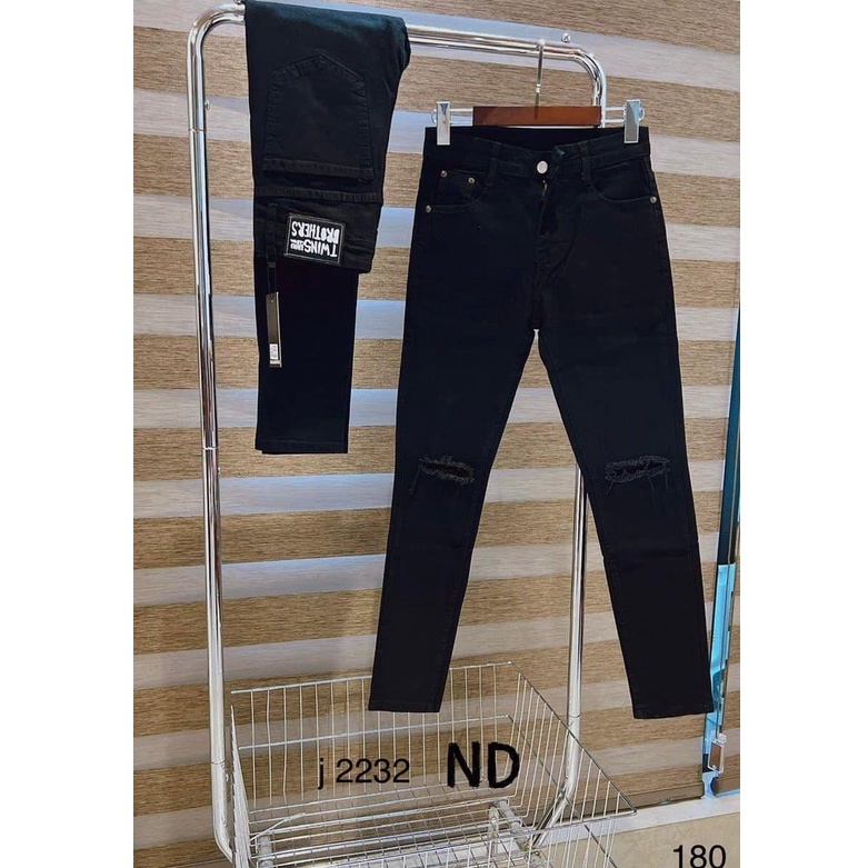Quần jean nam rách gối màu đen chất bò cao cấp co dãn 4 chiều cực đẹp jean trơn from dáng skinny đẹp CAROLLSOTR T180
