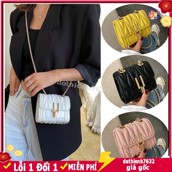 Túi xách nữ 💖 FreeShip 💖 Mẫu Khóa Xoay Chữ Y mini bốn màu Đen -Trắng - hồng - vàng dùng đeo chéo đựng ví tiền nhỏ gọn SL