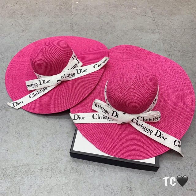 Mũ cói đi biển vành rộng dây nơ Dio trắng siêu sang