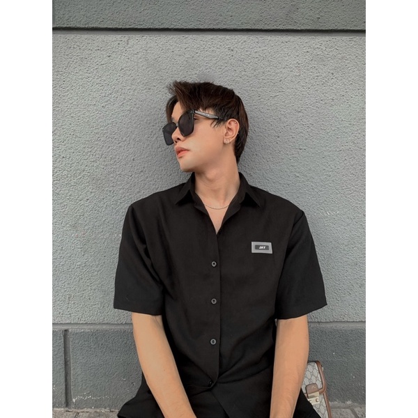 Áo sơmi tay lỡ unisex TAG JAY màu ĐEN/TRẮNG/HỒNG/XÁM XANH/MINT  Nam nữ unisex  Áo sơmi form rộng style Ulzzang