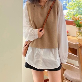 Set áo sơ mi + gile ngắn phong cách Hàn Quốc