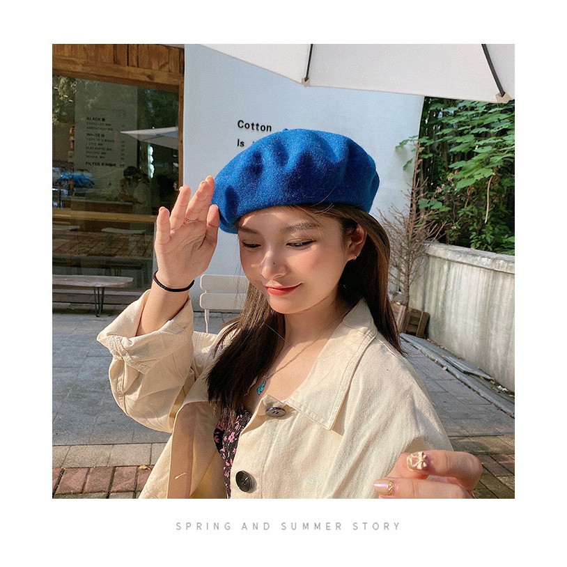 Mũ Len nồi Beret Retro nữ Mũ Len Họa sĩ Chất dày Ulzzang Hàn Quốc