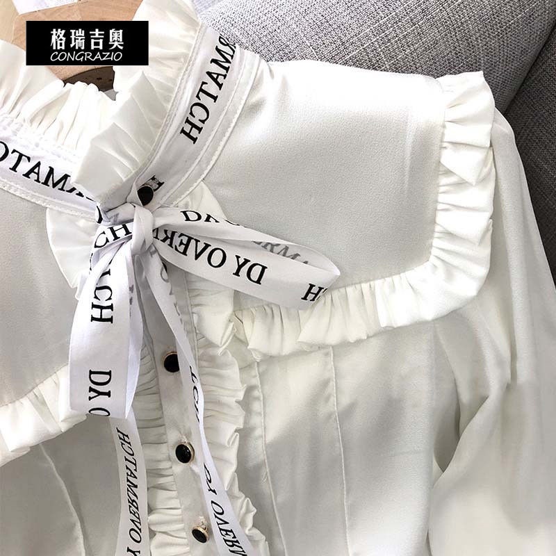 2024 Áo sơ mi CONGRAZIO kiểu vải voan thiết kế nhỏ xinh phong cách Pháp thời trang xuân thu