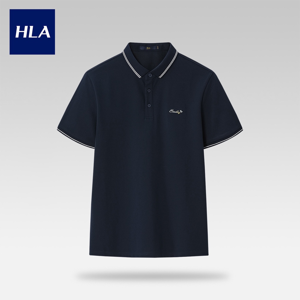 HLA - Áo POLO nam vải cotton lạnh in logo chữ đơn giản Simple letter hypoallergenic icy cotton Polo shirt