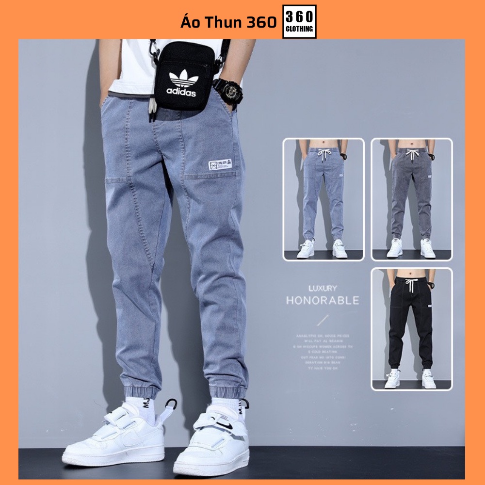 Quần jogger jean bò chun gấu 2 màu xanh xám basic phong cách Hàn Quốc đủ size nam 28-32