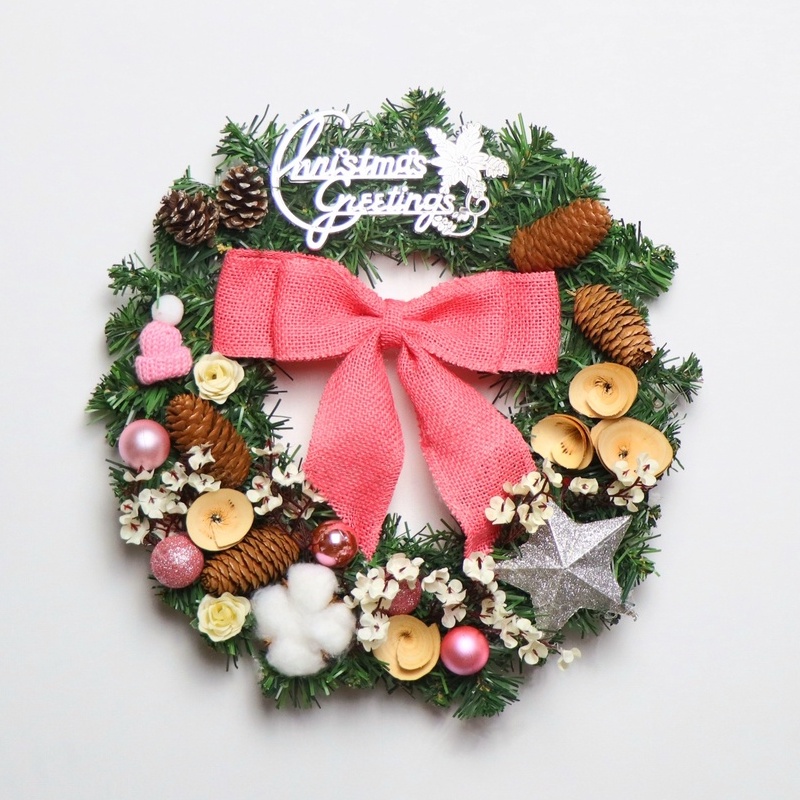 Vòng Hoa Trang Trí Noel D58 size 30cm Tặng Kèm Đèn Vòng Nguyệt Quế Giáng Sinh