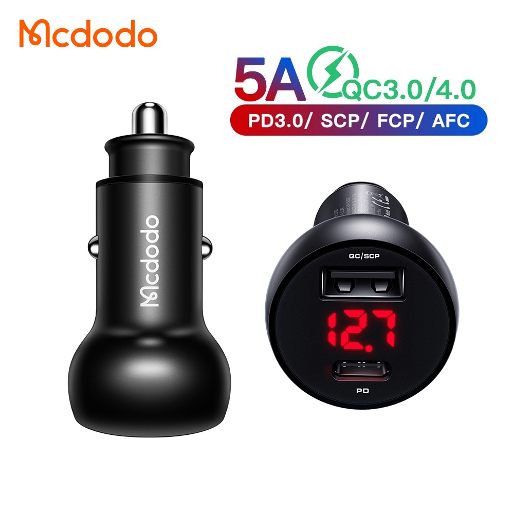 Tẩu Sạc Nhanh Ô Tô Xe Hơi Mcdodo 30W QC3.0 2 Cổng USB Và Type C CÓ LED