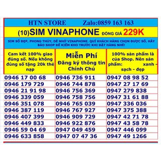 sim vinaphone số đẹp vina trả trước giá rẻ đồng giá 229K (0)