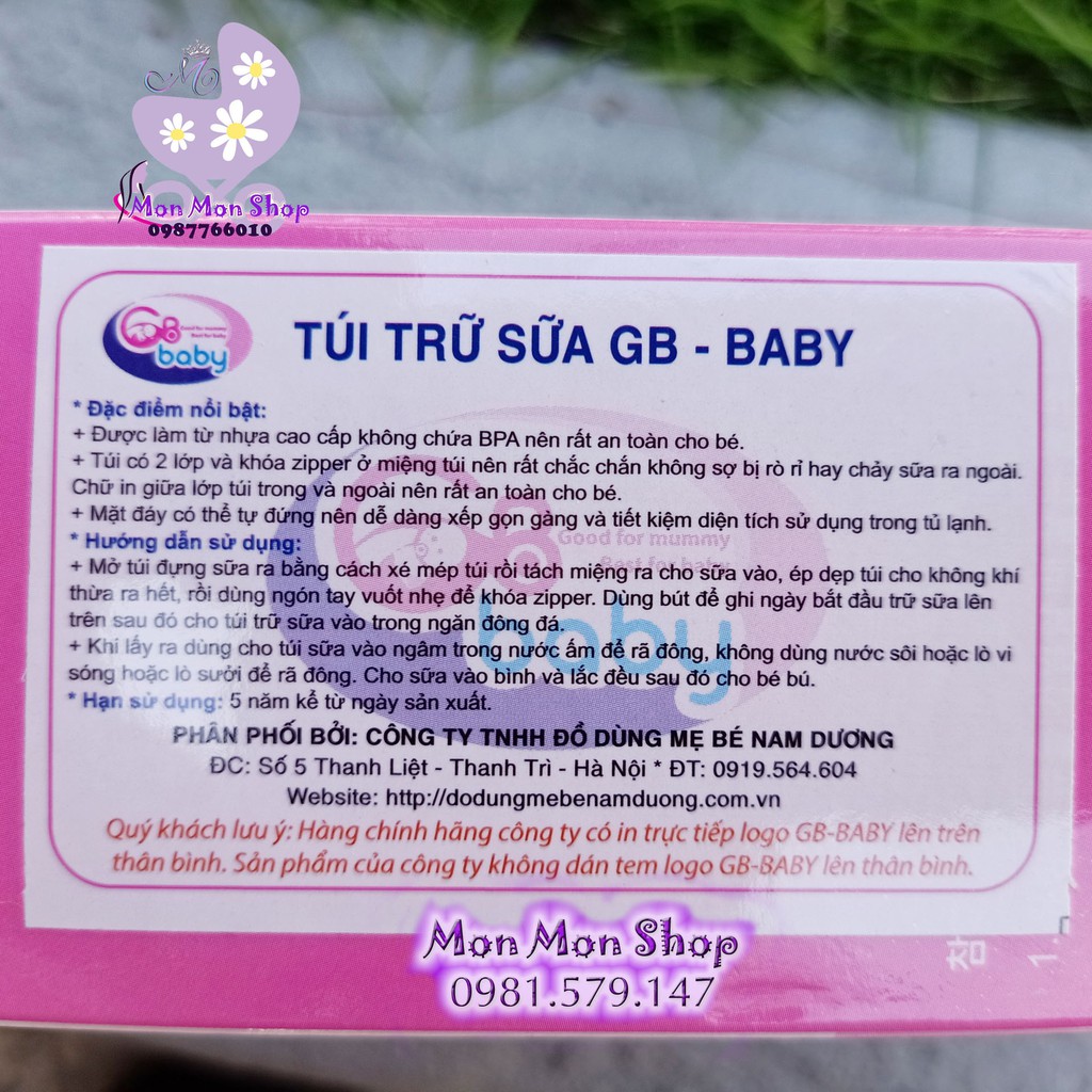 [Sỉ giá tốt] Combo 1 thùng túi trữ sữa GB babyby ( 12 hộp 50 túi 250ml )