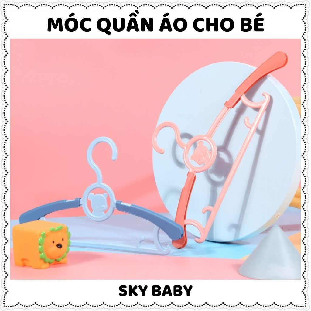 Móc Quần Áo Cho Bé Hình Gấu, Mắc Treo Quần Áo Chống Trơn Trượt 6 Nấc Điều Chỉnh [SET 5 CHIẾC]