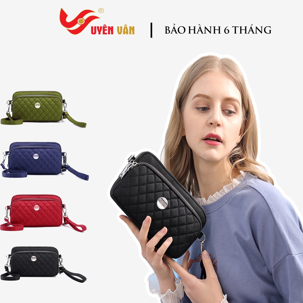 Ví dài nữ cầm tay kiểu trơn vải dù dập vân có quai đeo chéo dễ thương 3539-2