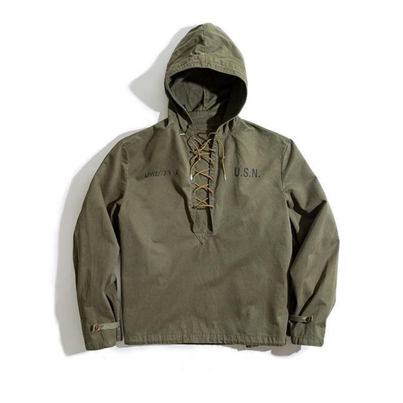 Áo Khoác Nam Tay Dài Có Mũ Trùm Đầu 100% Cotton Màu Xanh Quân Đội Size