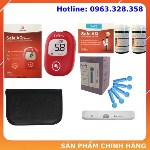 Máy đo đường huyết, Máy thử đường huyết SINOCARE safe aq chính hãng đức + tặng 50 que thử,50 kim lấy máu