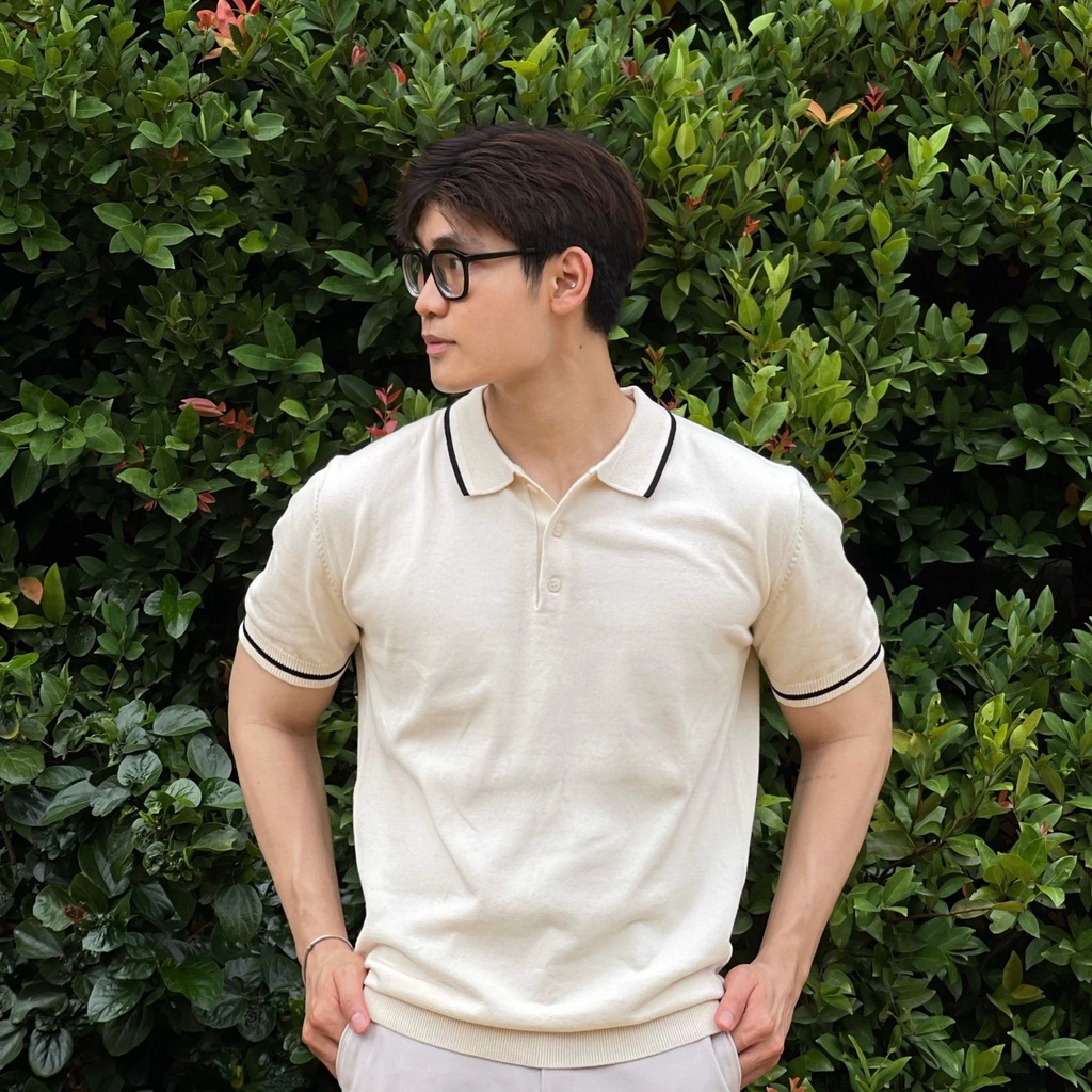 Áo polo nam ngắn tay vải len dệt kim phối viền trắng cổ và tay áo HB form slim fit ôm vừa vặn | KATUS STORE 00602