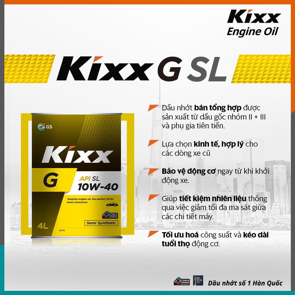 Nhớt ô tô bán tổng hợp Kixx G cho máy xăng [ 4L ]