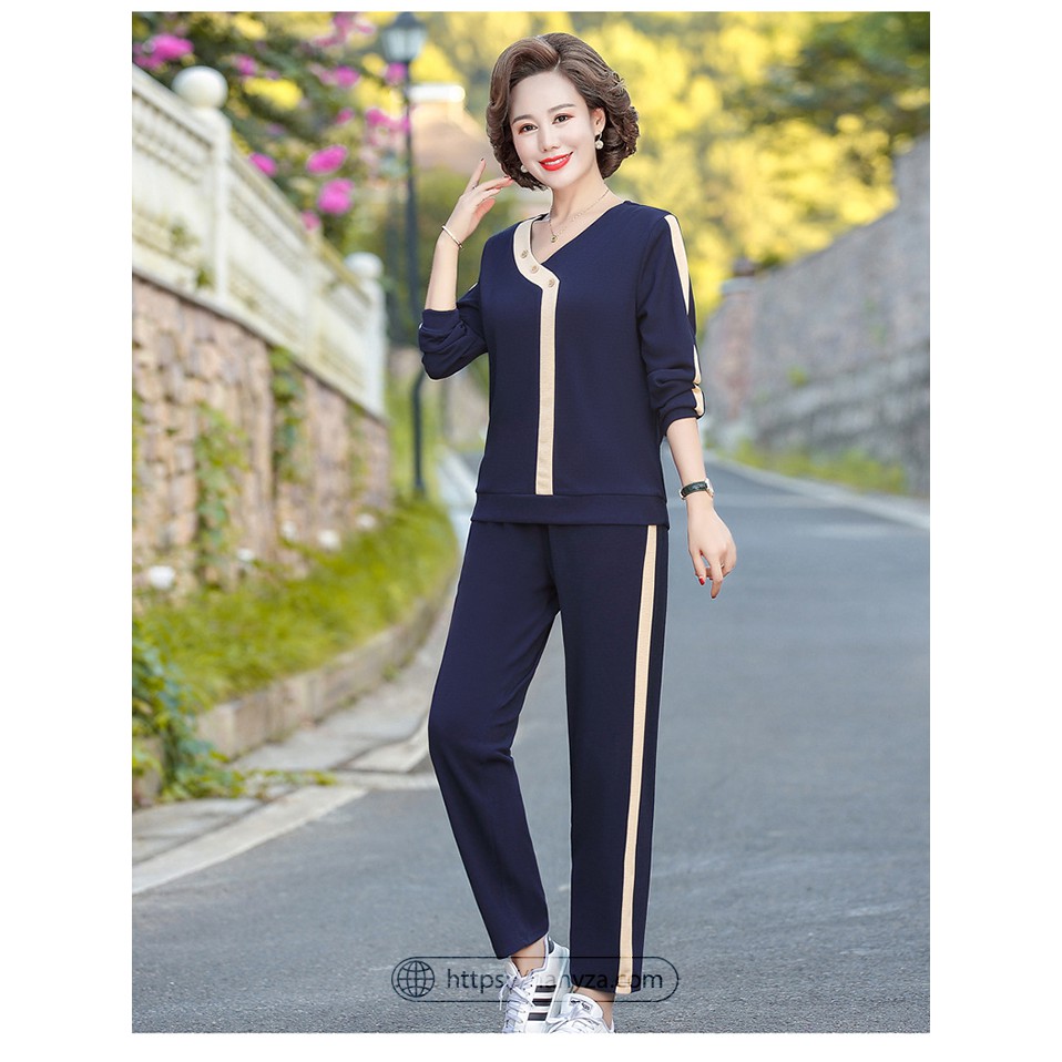 Bộ quần áo thể thao nỉ trung niên nữ dài tay