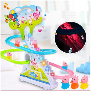 Bộ đồ chơi heo Peppa, chó cứu hộ, poli leo cầu thang có nhạc và có đèn ngộ nghĩnh cho bé