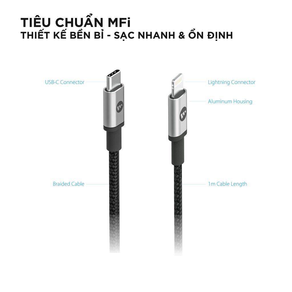 Cáp USB-C To Light.ning Mophie Power Delivery Dài 1M - Hàng Chính Hãng