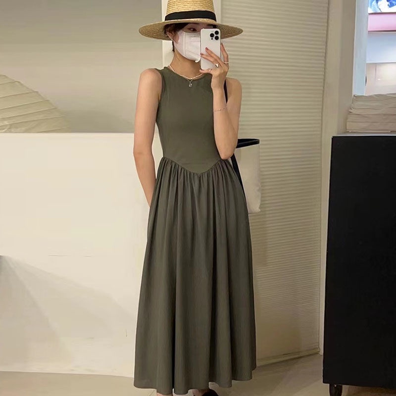 Đầm Dài Xếp Ly Cổ Tròn Dáng Ôm Phong Cách Hàn Quốc Thời Trang Mùa Hè Hàng Mới Dành Cho Bạn Nữ