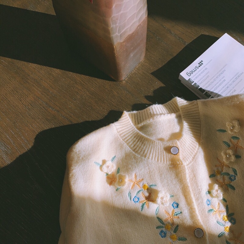 Cardigan len hoa nổi vintage