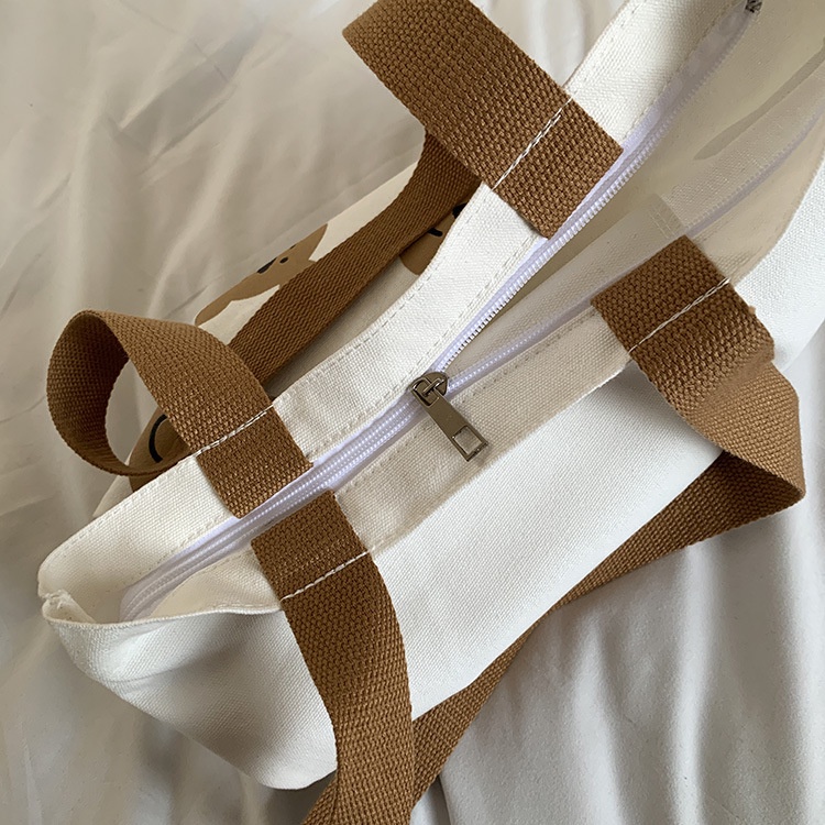 Túi xách canvas họa tiết hoạt hình phong cách Hàn Quốc cho nữ