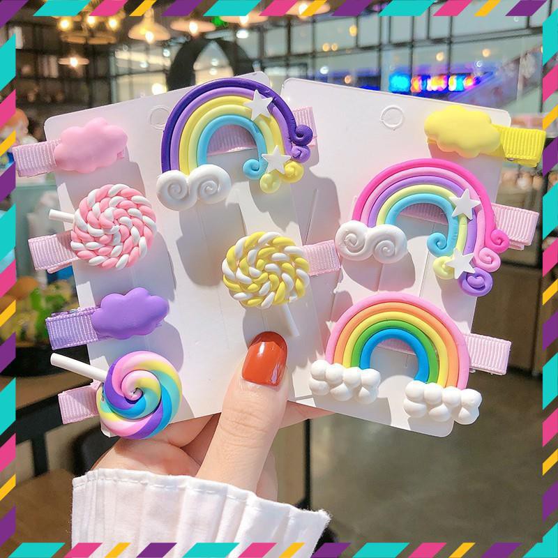 ☁ Set 3 Kẹp Tóc Siêu Dễ Thương Cầu Vồng+Mây+Kẹo - Y130