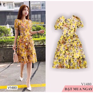Váy voan hoa vàng V1480 - Mặc đi chơi - đi biển - dạo phố cực sang (Ảnh mẫu và ảnh trải sàn do shop tự chụp )