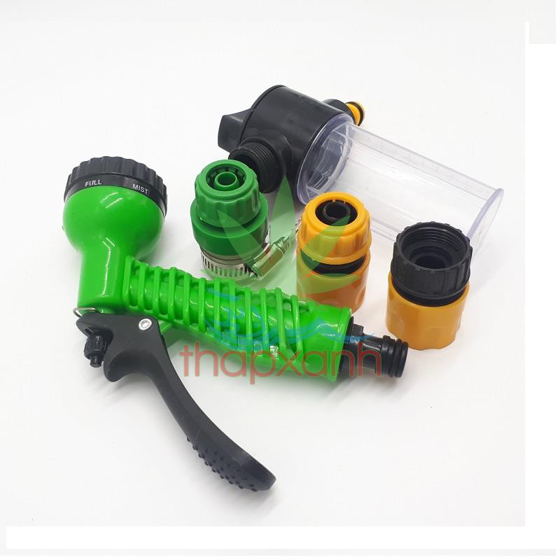 Bộ vòi xịt nước tưới cây, Rửa xe BTN-5201, Vòi 7 in 1 kèm bình xà phòng