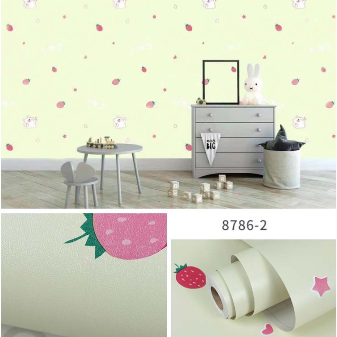 Decal giấy dán tường DÂU TÂY VÀNG KEM MỚI khổ 45cm keo sẵn